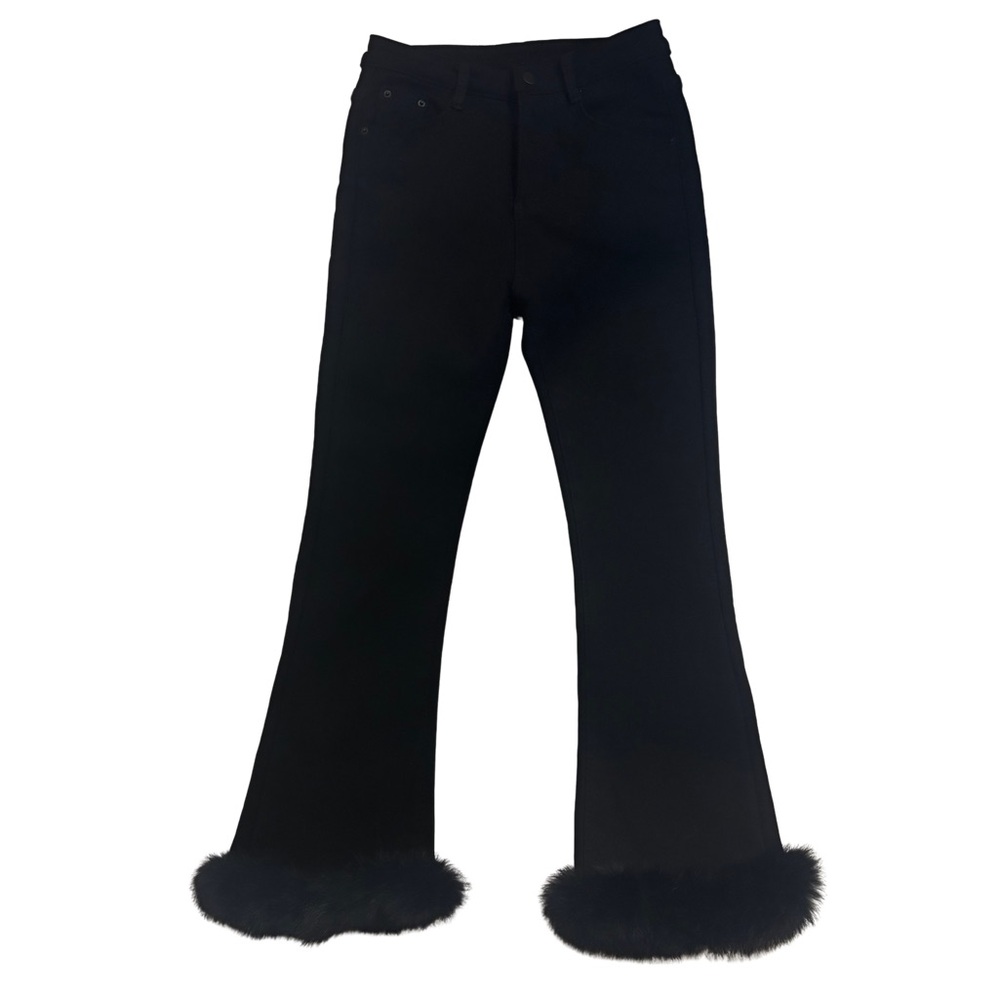 Black Flared Jeans with Fur Trim.wp4404